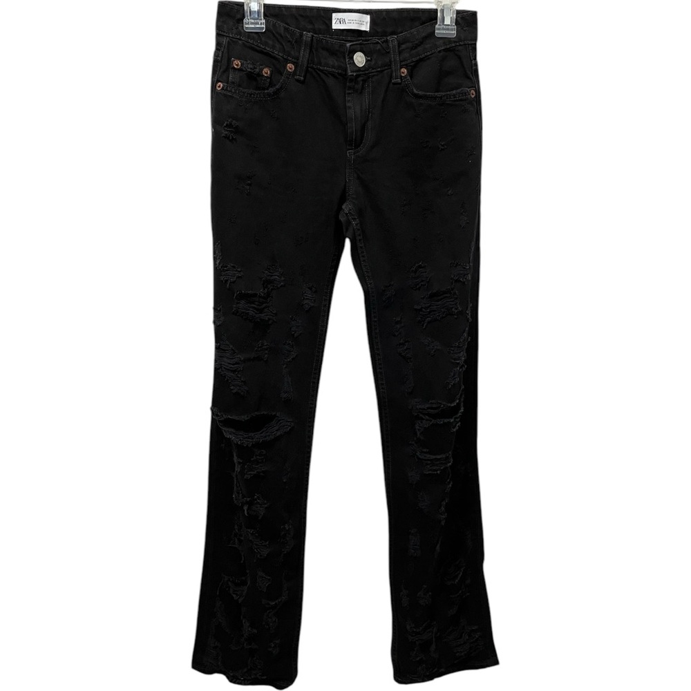 ZARA FACTORY DISTRESSED BLK DENIM JEANS